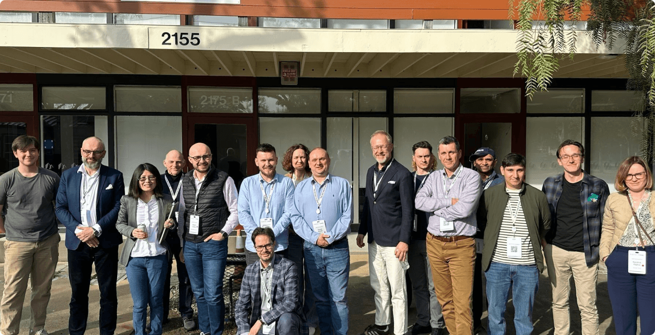 LiveX team group photo outside an office building